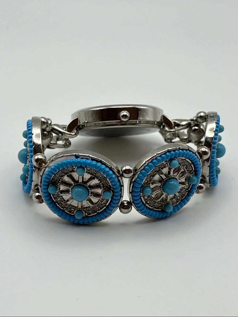 Silver Butterfly Quartz Watch with Turquoise Accents